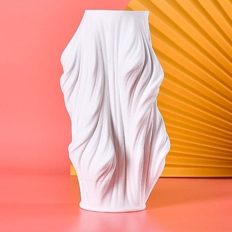 Sculptural White Ceramic Vase – Modern Minimalist Draped Design - Medium (32cmx Width 17cm) - 