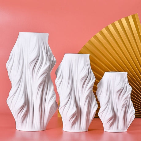 Sculptural White Ceramic Vase – Modern Minimalist Draped Design - Medium (32cmx Width 17cm) - 