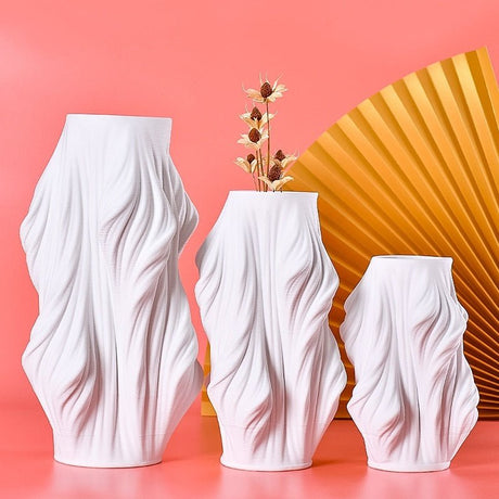 Sculptural White Ceramic Vase – Modern Minimalist Draped Design - Medium (32cmx Width 17cm) - 