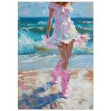 "Seaside Sass" – Pink Boots & Ocean Breeze | Wall Art Print - Fine Art Poster - 70x100 cm / 28x40″ - 