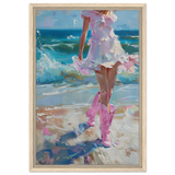 "Seaside Sass" – Pink Boots & Ocean Breeze | Wall Art Print - Framed Canvas - 40x60 cm / 16x24″ - Wood frame