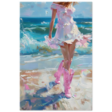 "Seaside Sass" – Pink Boots & Ocean Breeze | Wall Art Print - Fine Art Poster - 30x45 cm / 12x18″ - 