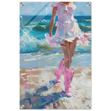 "Seaside Sass" – Pink Boots & Ocean Breeze | Wall Art Print - Acrylic Print - 40x60 cm / 16x24″ - 