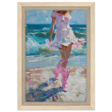 "Seaside Sass" – Pink Boots & Ocean Breeze | Wall Art Print - Framed Canvas - 20x30 cm / 8x12″ - Wood frame
