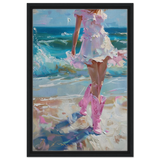 "Seaside Sass" – Pink Boots & Ocean Breeze | Wall Art Print - Framed Canvas - 40x60 cm / 16x24″ - Black frame