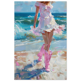 "Seaside Sass" – Pink Boots & Ocean Breeze | Wall Art Print - Fine Art Poster - 60x90 cm / 24x36″ - 