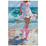 "Seaside Sass" – Pink Boots & Ocean Breeze | Wall Art Print - Acrylic Print - 50x75 cm / 20x30″ - 