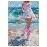 "Seaside Sass" – Pink Boots & Ocean Breeze | Wall Art Print - Acrylic Print - 30x45 cm / 12x18″ - 