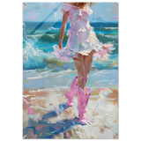 "Seaside Sass" – Pink Boots & Ocean Breeze | Wall Art Print - Acrylic Print - 70x100 cm / 28x40″ - 