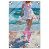 "Seaside Sass" – Pink Boots & Ocean Breeze | Wall Art Print - Acrylic Print - 20x30 cm / 8x12″ - 
