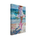 "Seaside Sass" – Pink Boots & Ocean Breeze | Wall Art Print - Canvas - 20x30 cm / 8x12″ - 