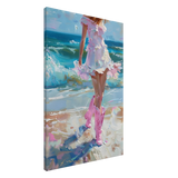"Seaside Sass" – Pink Boots & Ocean Breeze | Wall Art Print - Canvas - 60x90 cm / 24x36″ - 