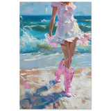 "Seaside Sass" – Pink Boots & Ocean Breeze | Wall Art Print - Fine Art Poster - 40x60 cm / 16x24″ - 