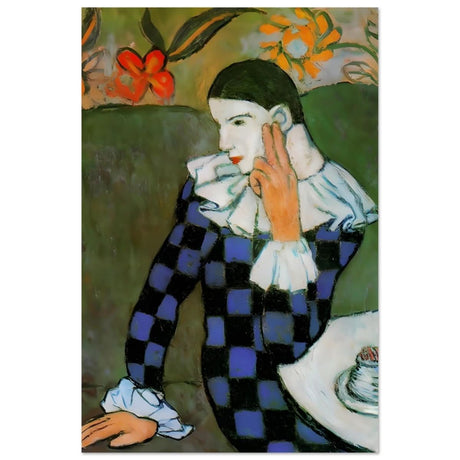 Seated Harlequin by Pablo Picasso | Cubism wall art print | Post impressionism - Aluminum Print - 60x90 cm / 24x36″ - 