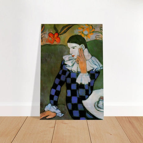 Seated Harlequin by Pablo Picasso | Cubism wall art print | Post impressionism - Brushed Aluminum Print - 30x45 cm / 12x18″ - 