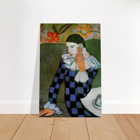 Seated Harlequin by Pablo Picasso | Cubism wall art print | Post impressionism - Brushed Aluminum Print - 40x60 cm / 16x24″ - 