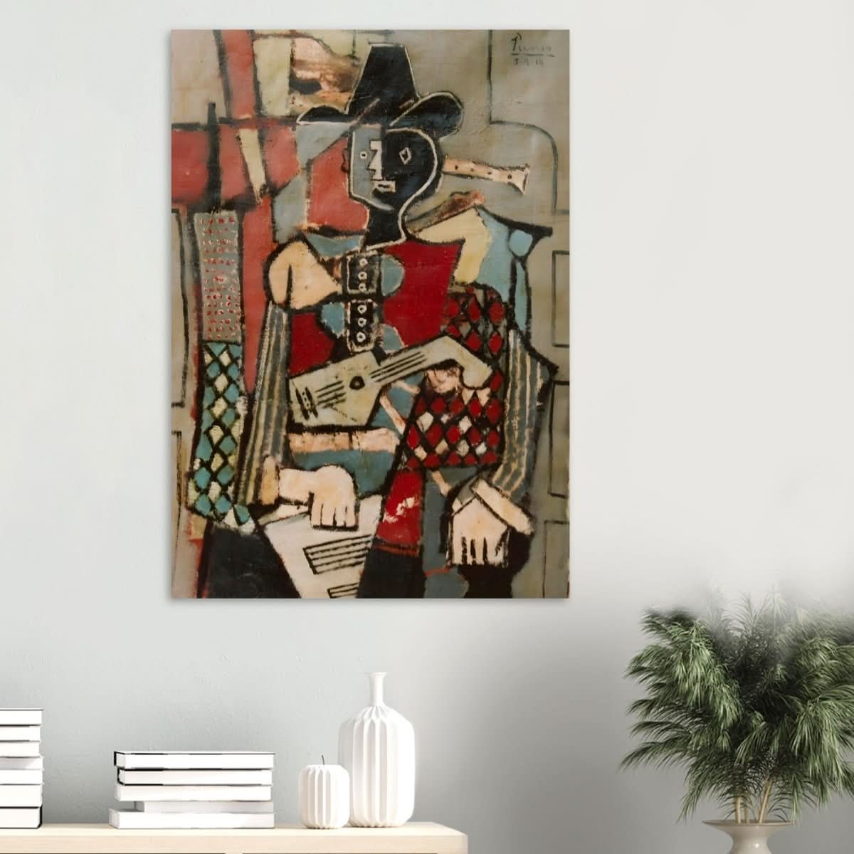 Seated Harlequin by Pablo Picasso - Wood Prints - 70x100 cm / 28x40″ - 20 mm