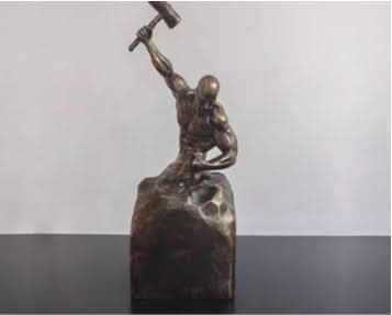 Self - Made Man Resin Sculpture – Inspirational Hammer & Chisel Figurine (Black & White) - Bronze - 