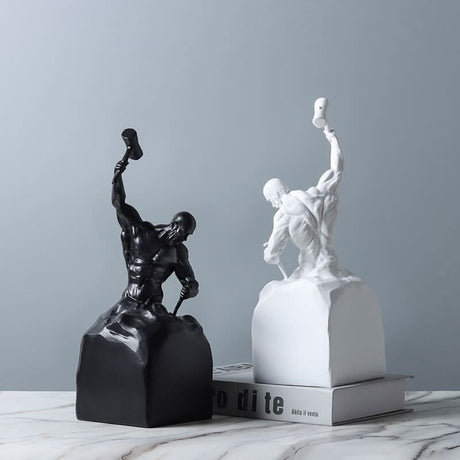 Self - Made Man Resin Sculpture – Inspirational Hammer & Chisel Figurine (Black & White) - Black - 