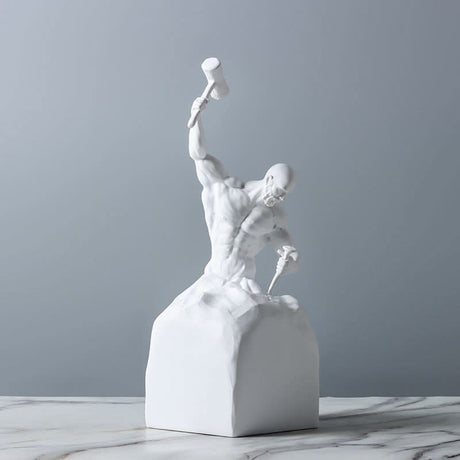 Self - Made Man Resin Sculpture – Inspirational Hammer & Chisel Figurine (Black & White) - White - 