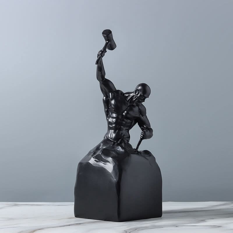 Self - Made Man Resin Sculpture – Inspirational Hammer & Chisel Figurine (Black & White) - Black - 