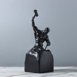 Self - Made Man Resin Sculpture – Inspirational Hammer & Chisel Figurine (Black & White) - Black - 