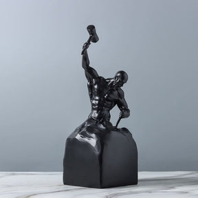 Self - Made Man Resin Sculpture – Inspirational Hammer & Chisel Figurine (Black & White) - Black - 
