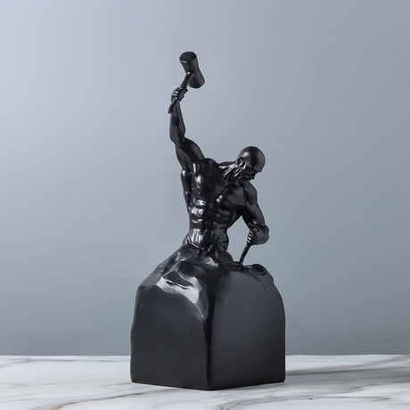 Self - Made Man Resin Sculpture – Inspirational Hammer & Chisel Figurine (Black & White) - Black - 
