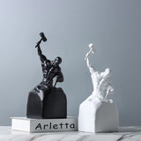 Self - Made Man Resin Sculpture – Inspirational Hammer & Chisel Figurine (Black & White) - Black - 