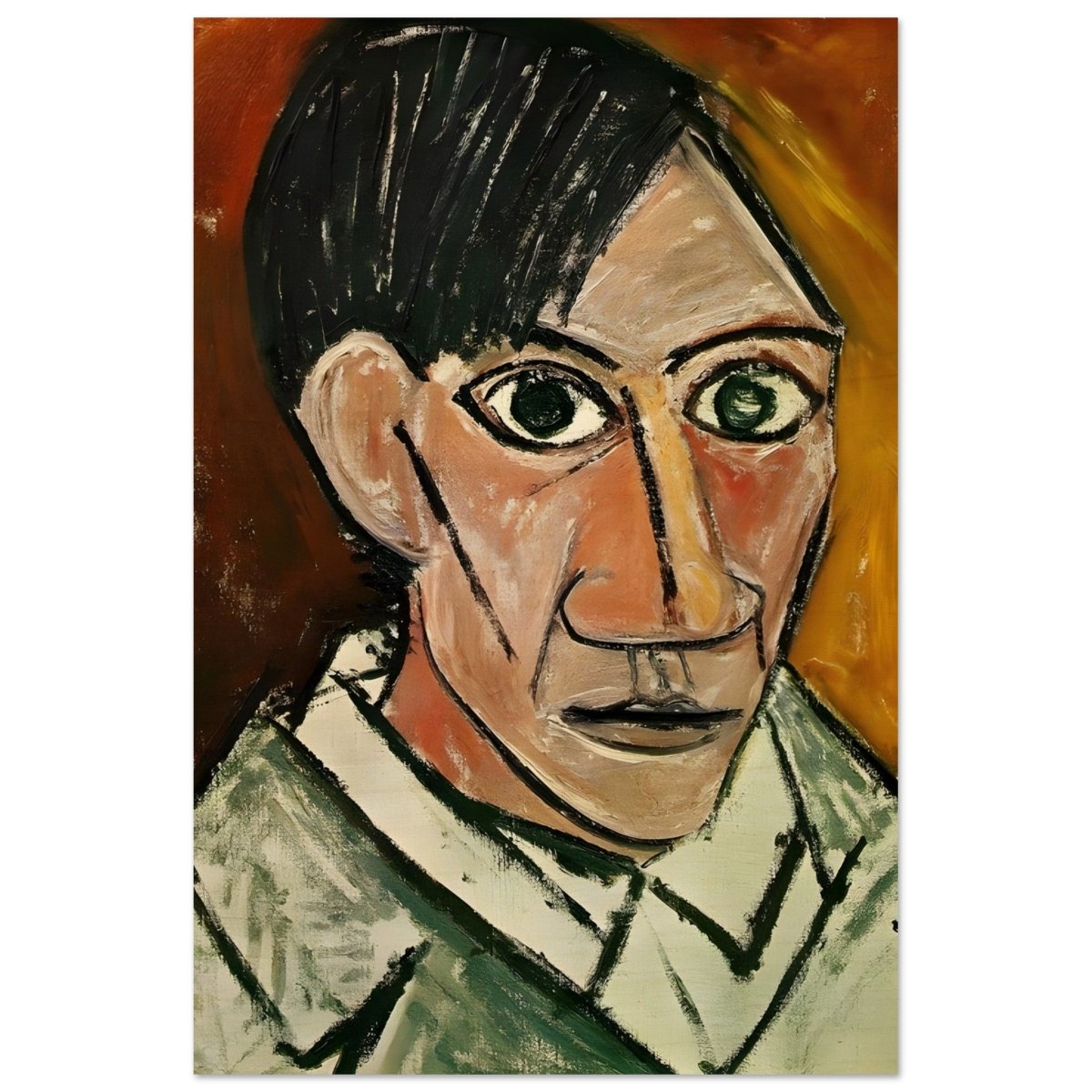 Self - Portrait by Pablo Picasso 1901 | Cubism wall art print - Wood Prints - 30x45 cm / 12x18″ - 