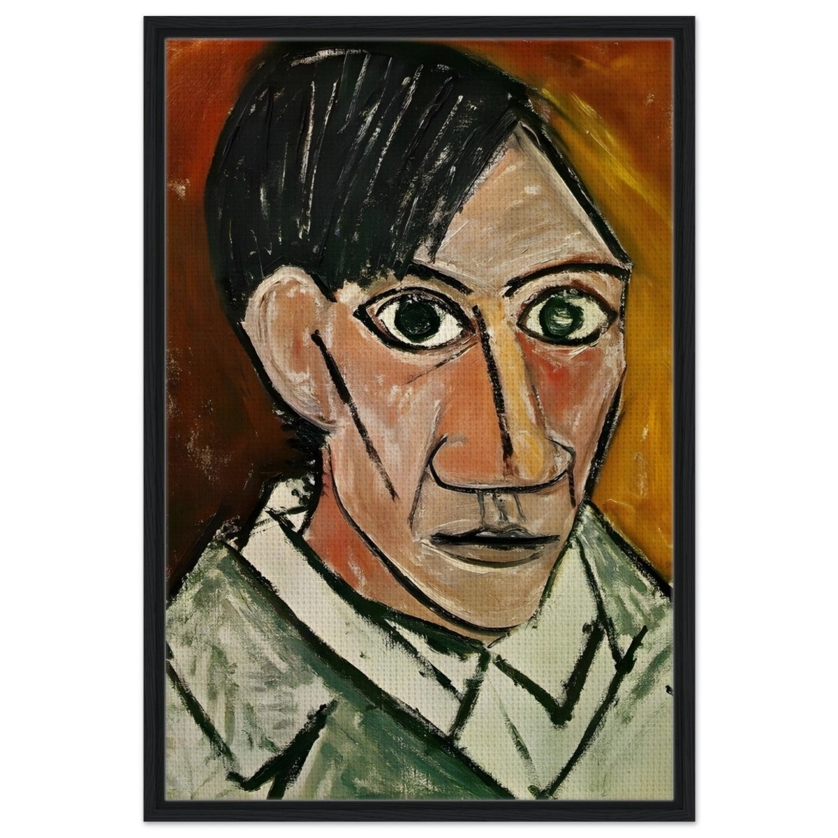 Self - Portrait by Pablo Picasso 1901 | Cubism wall art print - Framed Canvas - 60x90 cm / 24x36″ - Black frame