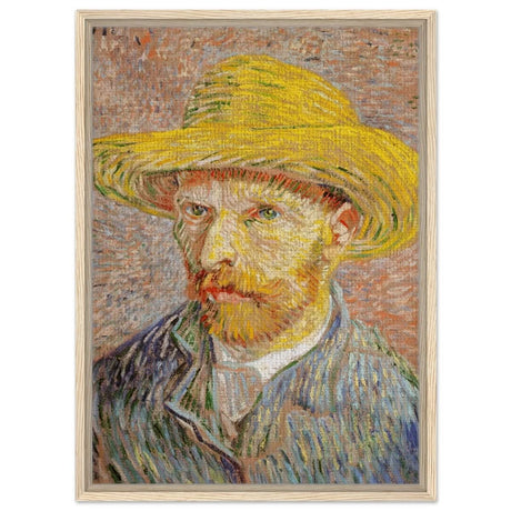 Self - Portrait with a Straw Hat (obverse: The Potato Peeler) by Vincent van Gogh 1887 | Vintage wall art print - Framed Canvas - 50x70 cm / 20x28″ - Wood frame