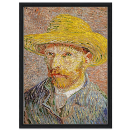 Self - Portrait with a Straw Hat (obverse: The Potato Peeler) by Vincent van Gogh 1887 | Vintage wall art print - Framed Canvas - 50x70 cm / 20x28″ - Black frame