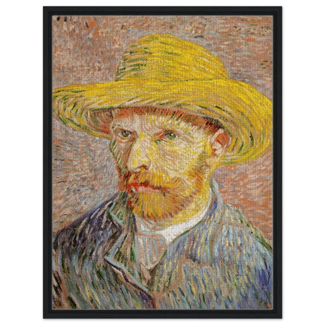 Self - Portrait with a Straw Hat (obverse: The Potato Peeler) by Vincent van Gogh 1887 | Vintage wall art print - Framed Canvas - 60x80 cm / 24x32″ - Black frame