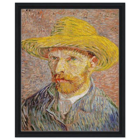 Self - Portrait with a Straw Hat (obverse: The Potato Peeler) by Vincent van Gogh 1887 | Vintage wall art print - Framed Canvas - 40x50 cm / 16x20″ - Black frame