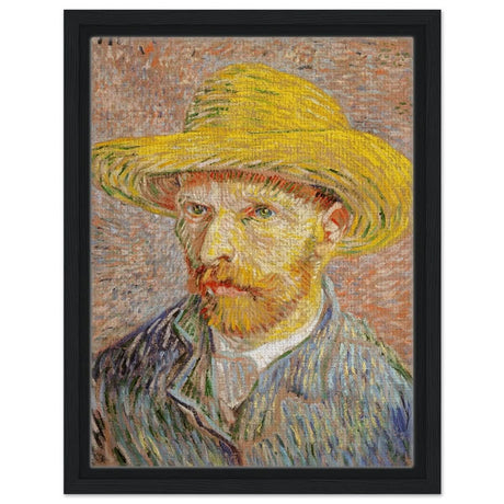 Self - Portrait with a Straw Hat (obverse: The Potato Peeler) by Vincent van Gogh 1887 | Vintage wall art print - Framed Canvas - 30x40 cm / 12x16″ - Black frame