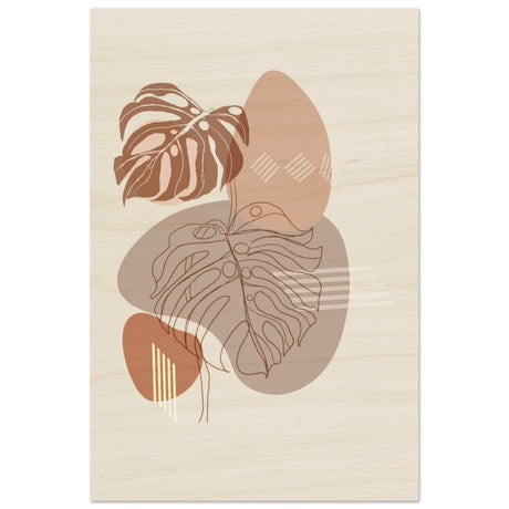 Serene Monstera: Abstract Harmony | Minimalist Wall art Print - 30x45 cm / 12x18″ - Wood Prints - 