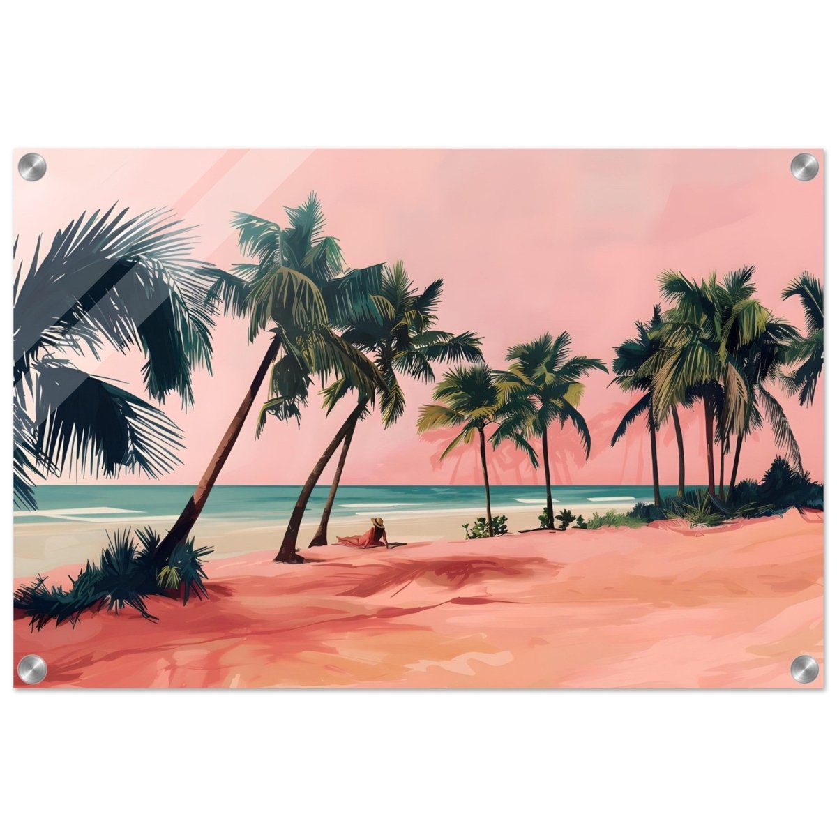 Serenity by the Pink Shore | Contemporary Tropical Landscape Art - Acrylic Print - 40x60 cm / 16x24″ - 