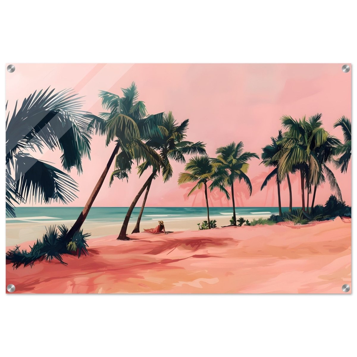 Serenity by the Pink Shore | Contemporary Tropical Landscape Art - Acrylic Print - 60x90 cm / 24x36″ - 