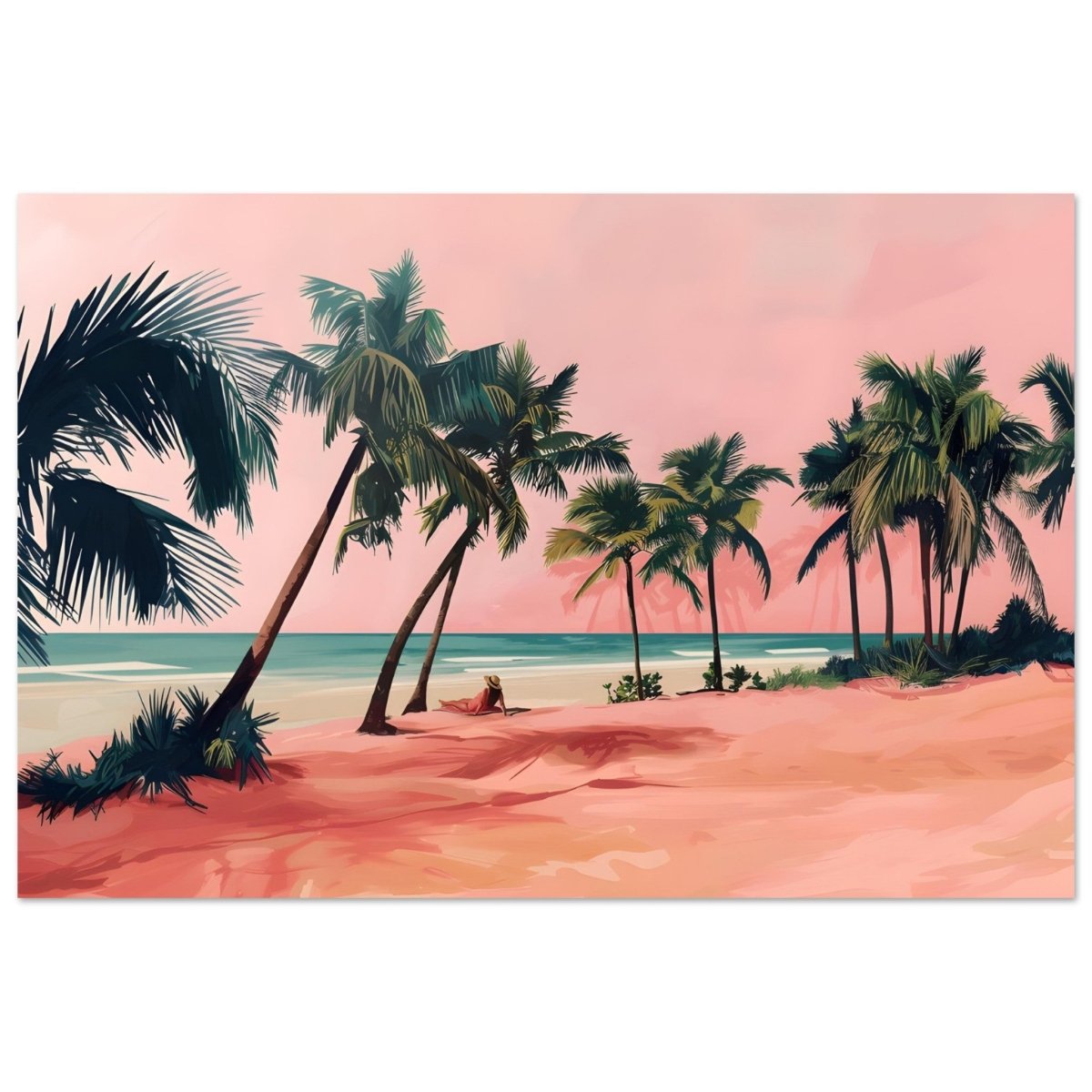 Serenity by the Pink Shore | Contemporary Tropical Landscape Art - Aluminum Print - 50x75 cm / 20x30″ - 