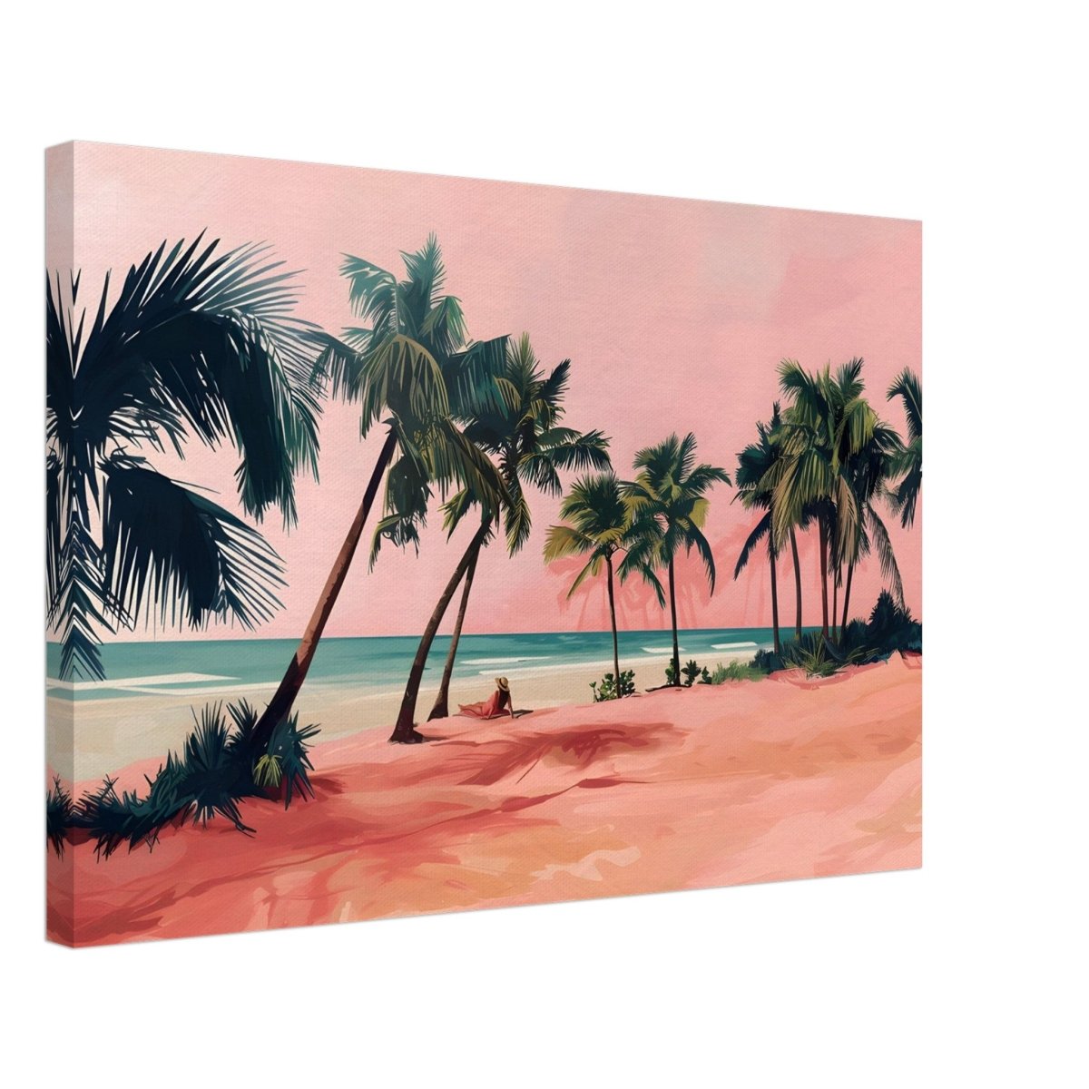 Serenity by the Pink Shore | Contemporary Tropical Landscape Art - Canvas - 40x60 cm / 16x24″ - 