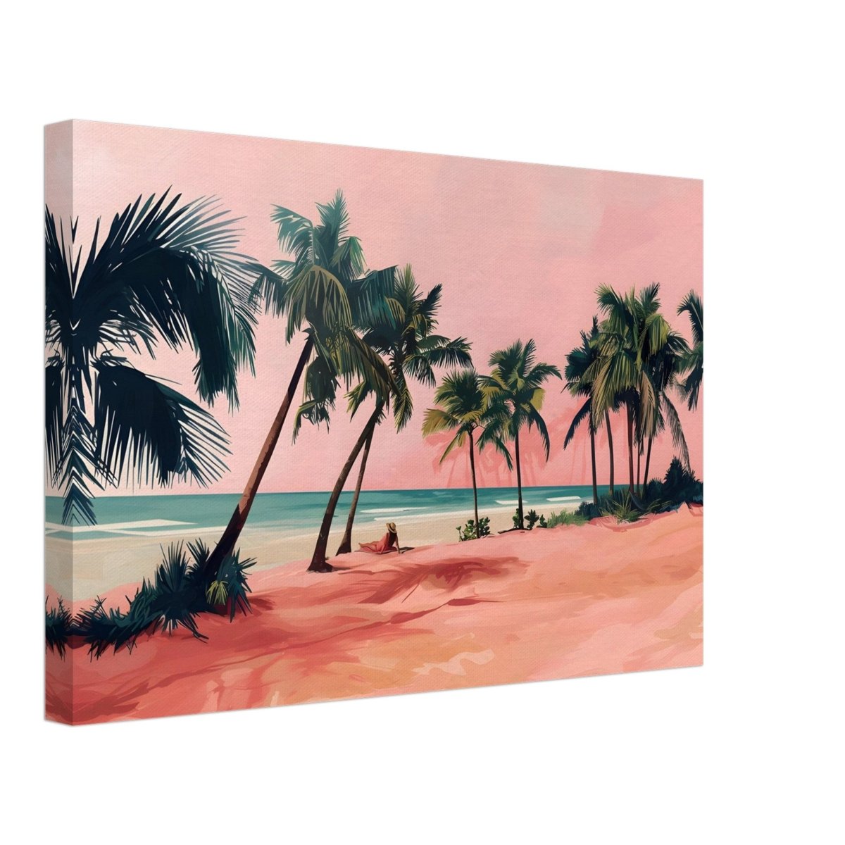 Serenity by the Pink Shore | Contemporary Tropical Landscape Art - Canvas - 30x45 cm / 12x18″ - 
