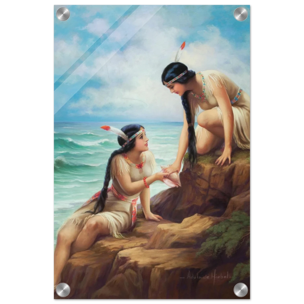 "Shores of Sisterhood" – Vintage Figurative Painting by Adelaide Hiebel | Classic Romantic Wall Art Print - Acrylic Print - 30x45 cm / 12x18″ - 