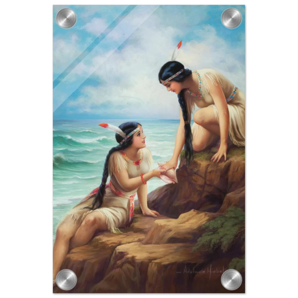 "Shores of Sisterhood" – Vintage Figurative Painting by Adelaide Hiebel | Classic Romantic Wall Art Print - Acrylic Print - 20x30 cm / 8x12″ - 
