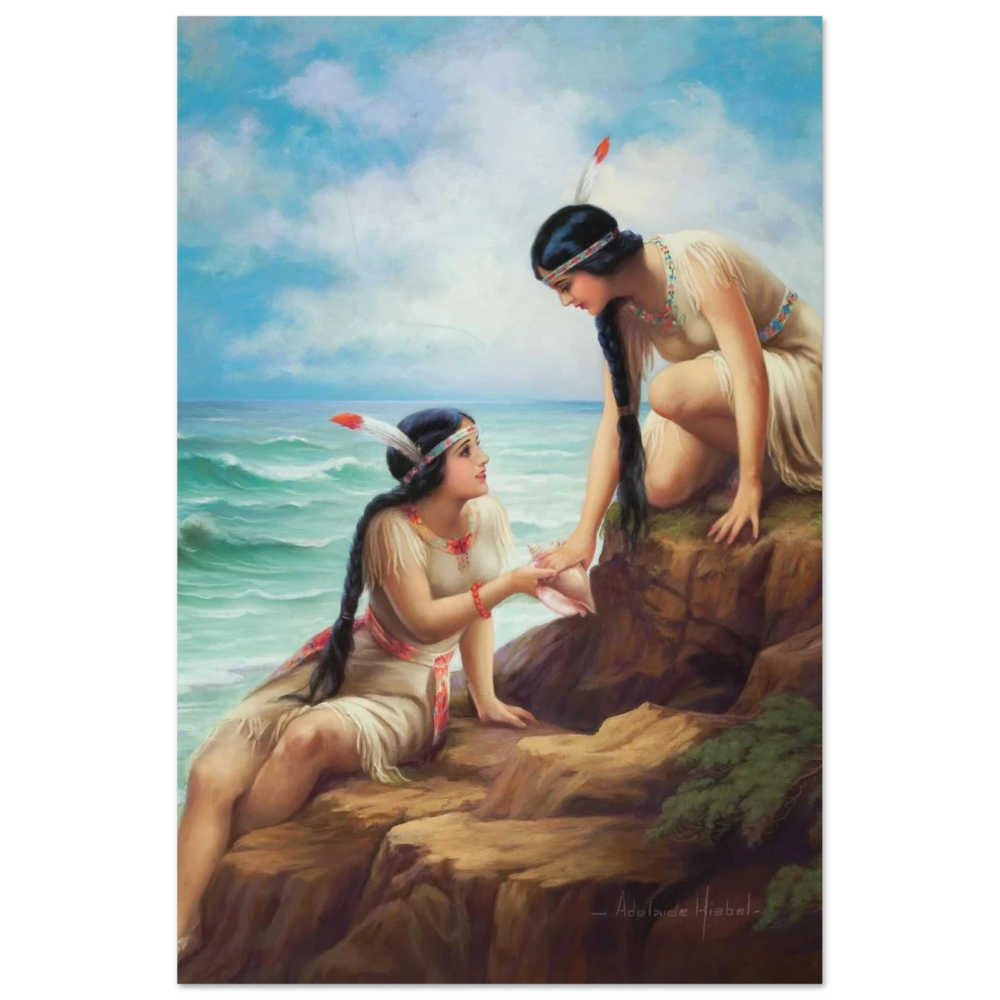 "Shores of Sisterhood" – Vintage Figurative Painting by Adelaide Hiebel | Classic Romantic Wall Art Print - Fine Art Poster - 40x60 cm / 16x24″ - 