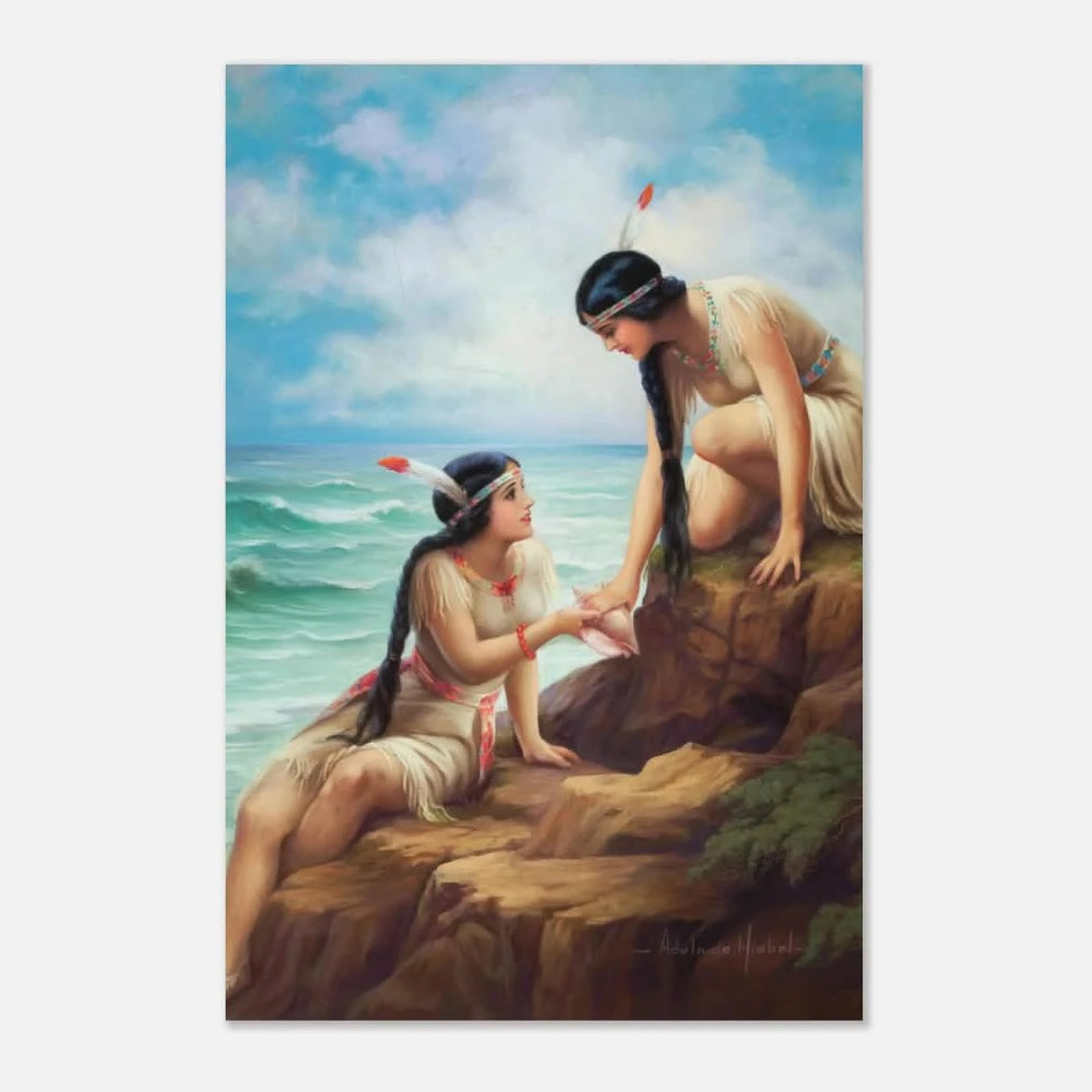 "Shores of Sisterhood" – Vintage Figurative Painting by Adelaide Hiebel | Classic Romantic Wall Art Print - Aluminum Print - 40x60 cm / 16x24″ - 
