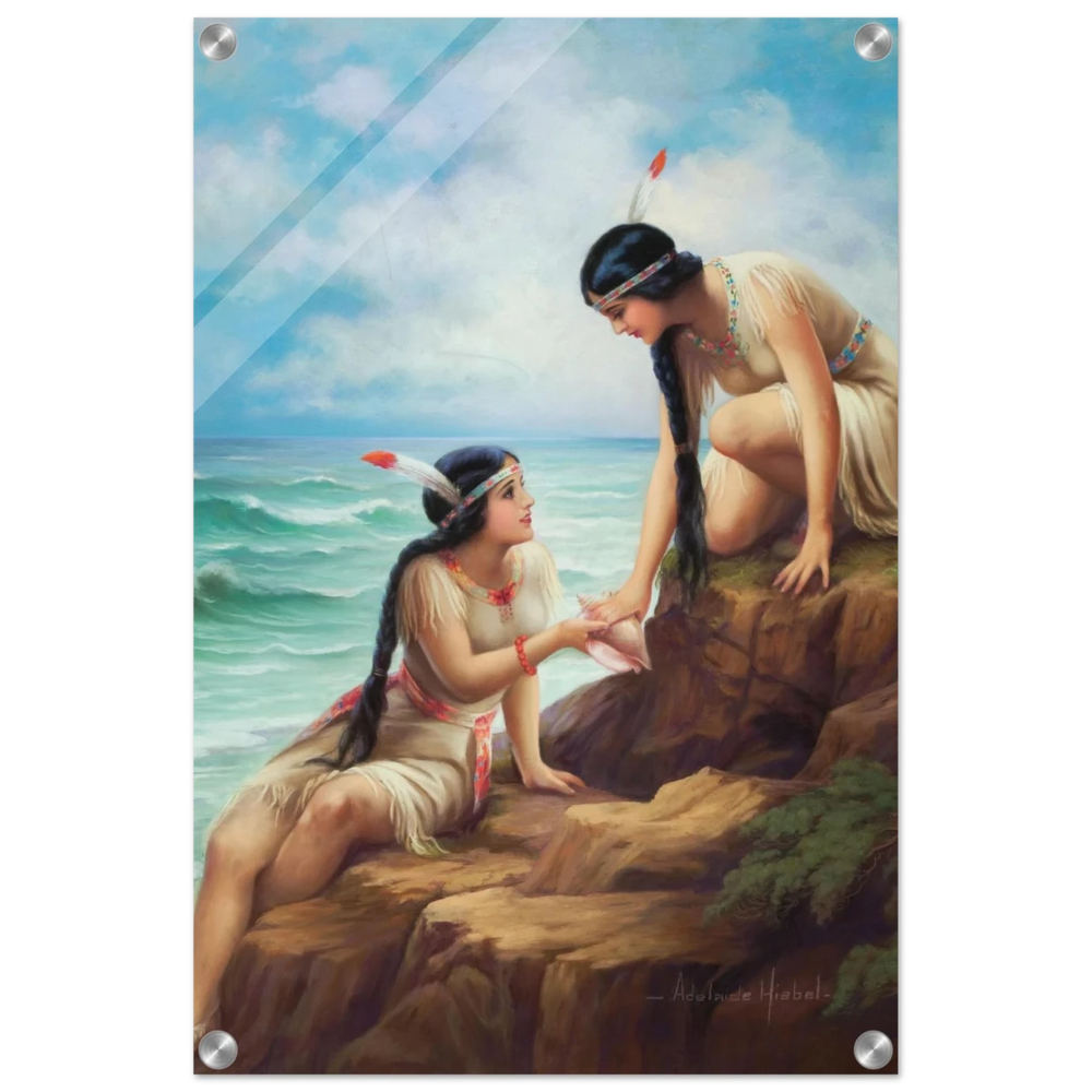 "Shores of Sisterhood" – Vintage Figurative Painting by Adelaide Hiebel | Classic Romantic Wall Art Print - Acrylic Print - 40x60 cm / 16x24″ - 