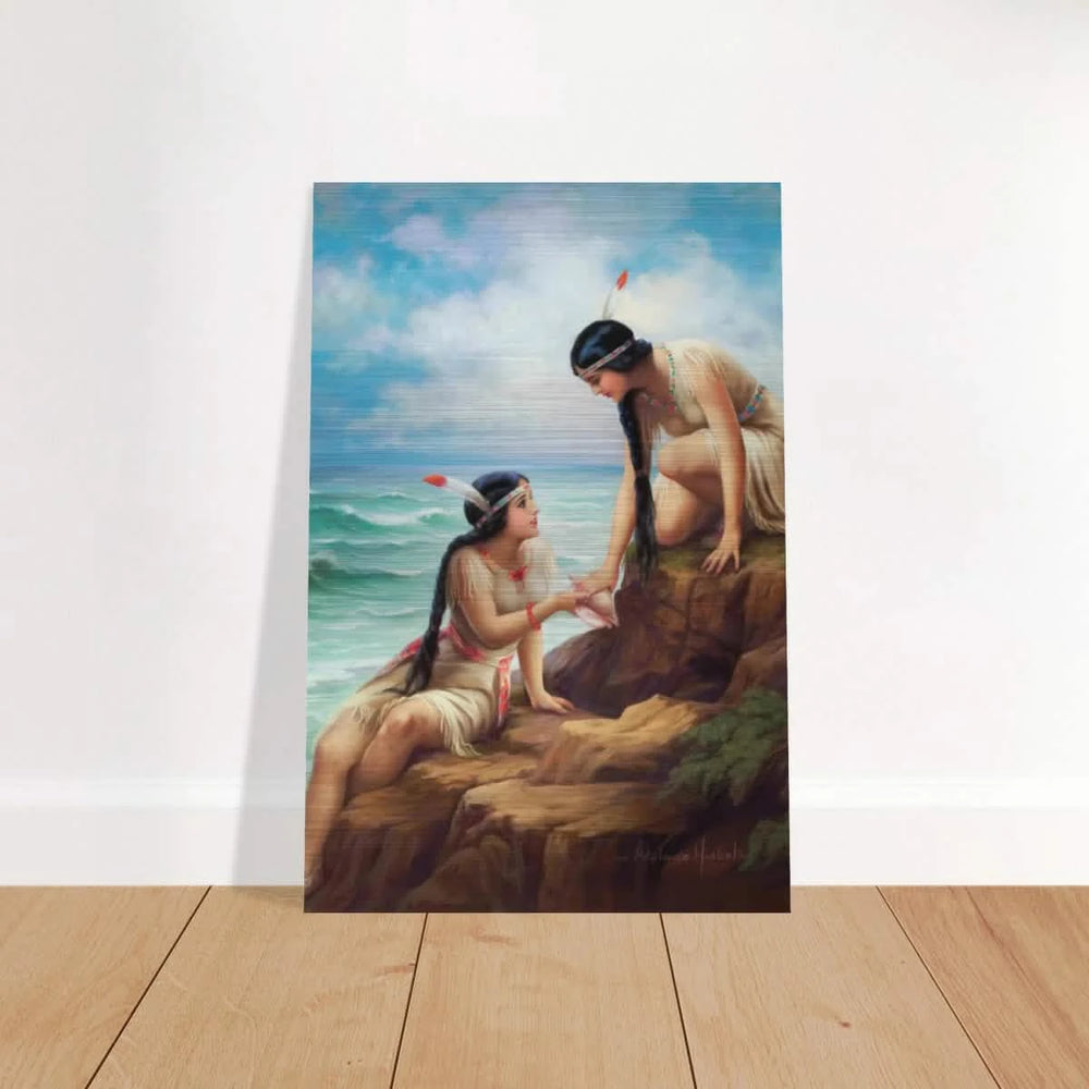 "Shores of Sisterhood" – Vintage Figurative Painting by Adelaide Hiebel | Classic Romantic Wall Art Print - Brushed Aluminum Print - 50x75 cm / 20x30″ - 