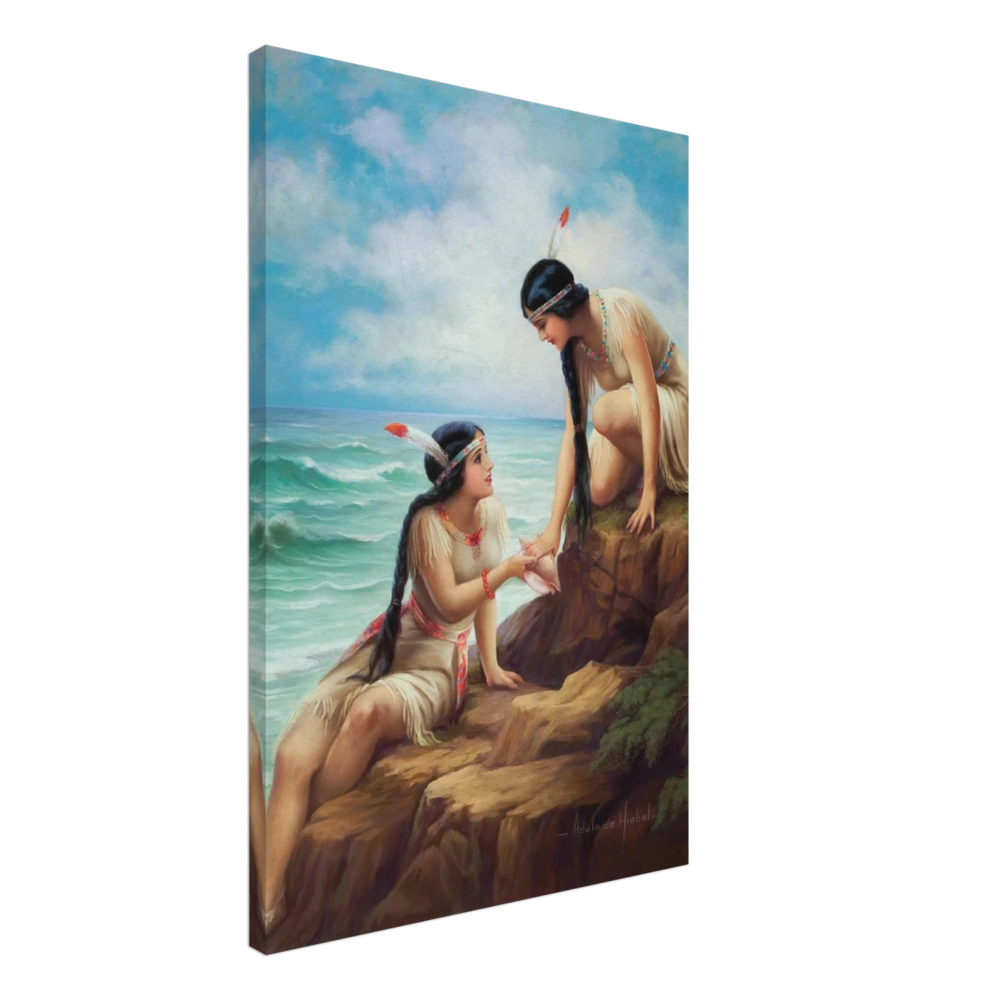 "Shores of Sisterhood" – Vintage Figurative Painting by Adelaide Hiebel | Classic Romantic Wall Art Print - Canvas - 50x75 cm / 20x30″ - 