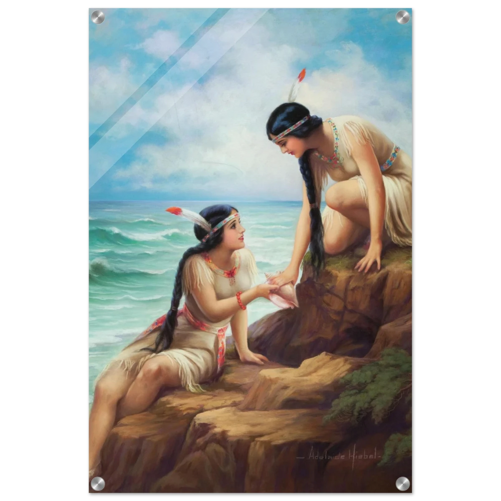 "Shores of Sisterhood" – Vintage Figurative Painting by Adelaide Hiebel | Classic Romantic Wall Art Print - Acrylic Print - 50x75 cm / 20x30″ - 